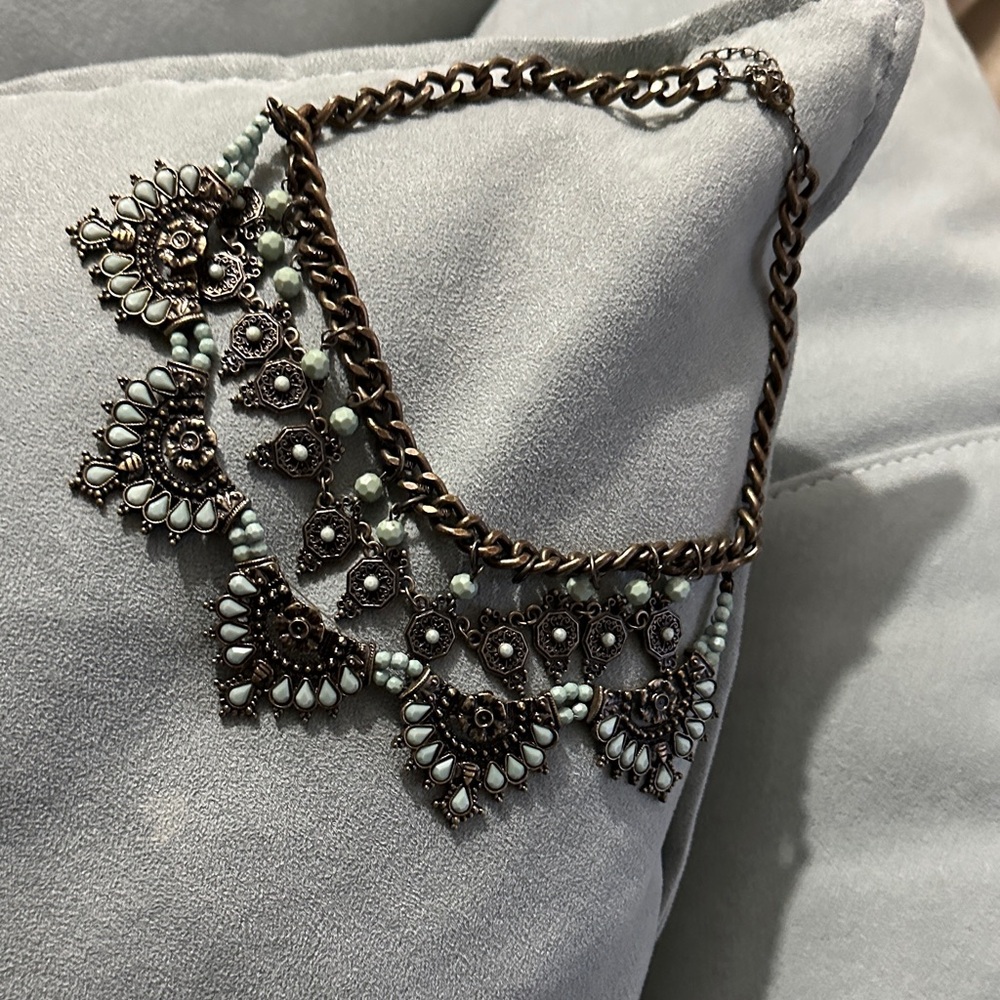 Vintage-Inspired Bronze and Mint Necklace